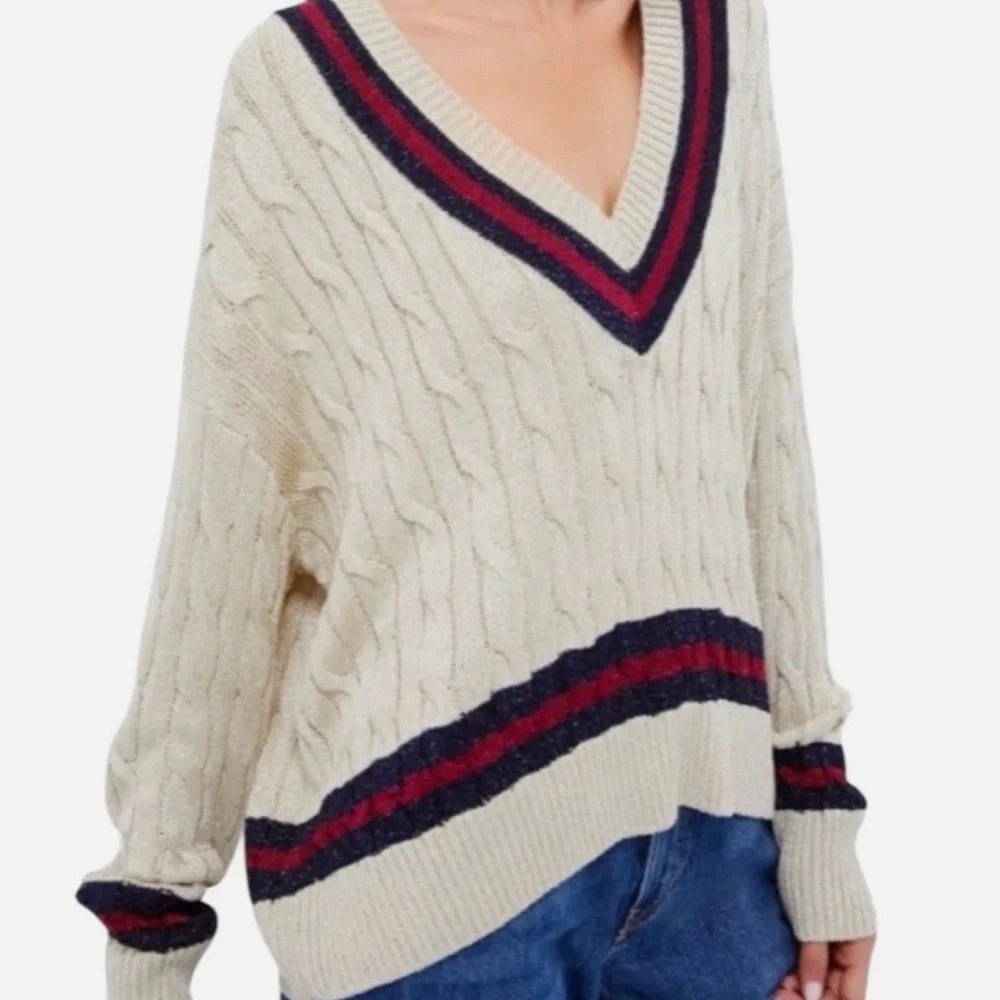 NWT TUCKERNUCK Garnet and Navy Stripe Gold Metallic Morrissey Sweater Size L - Picture 9 of 15